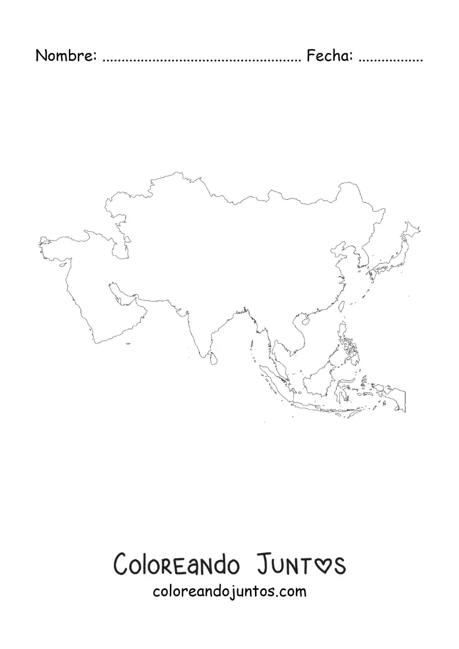 Imagen para colorear de mapa político de Asia sin nombres