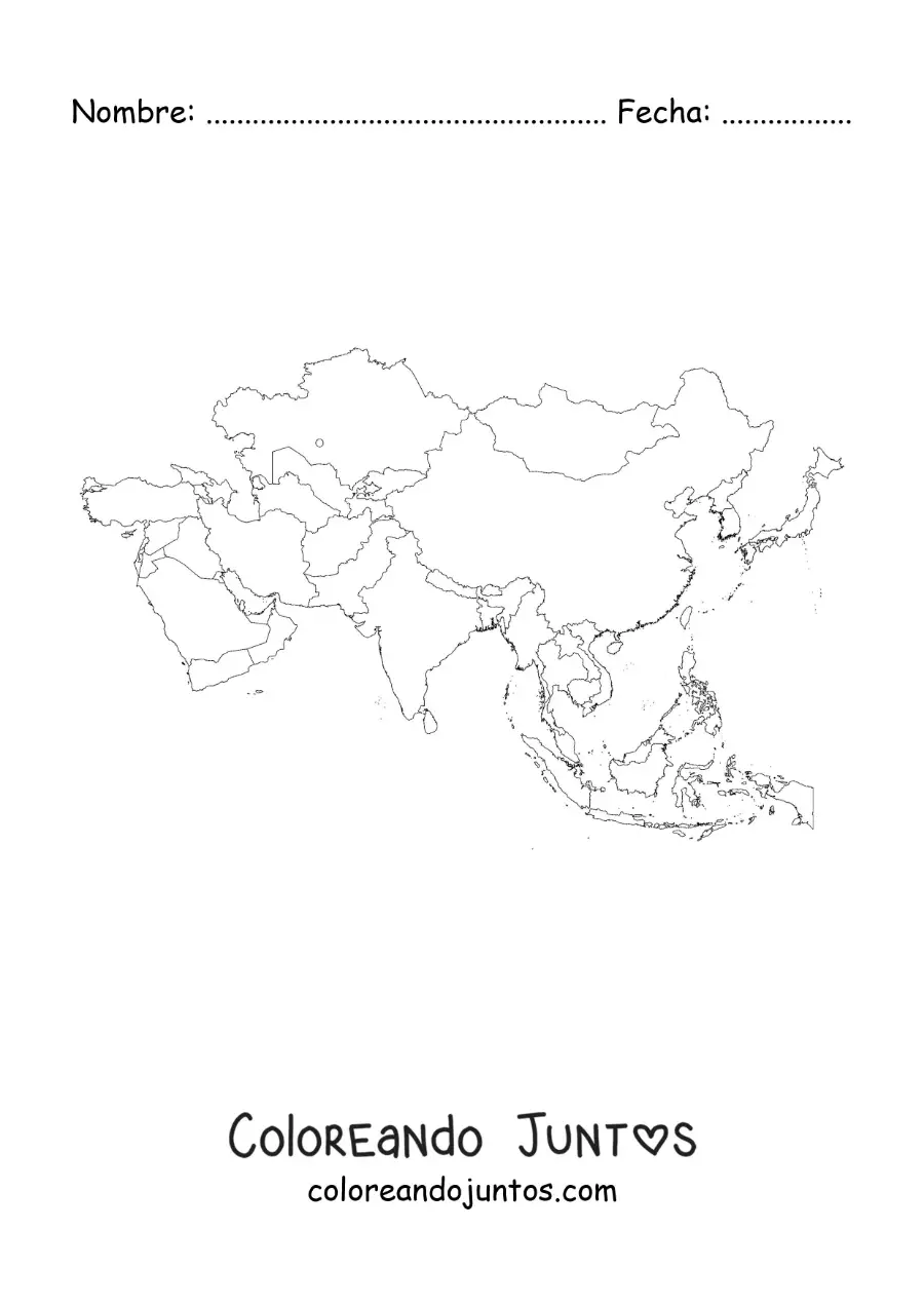 Imagen para colorear de mapa político de Asia