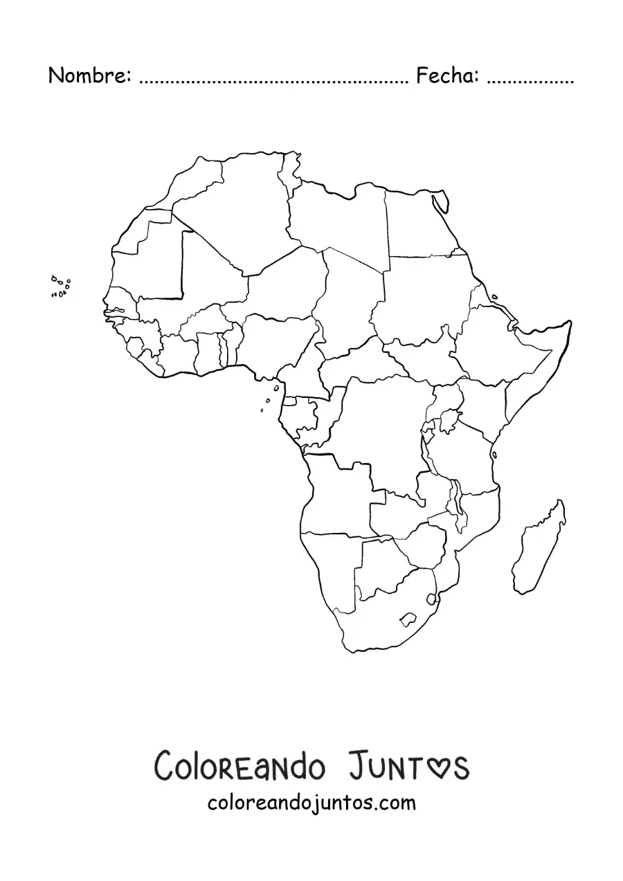 Imagen para colorear de mapa político de África