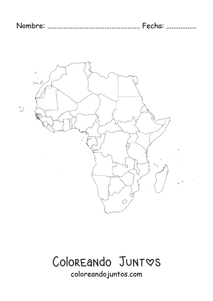 Imagen para colorear de mapa del continente africano