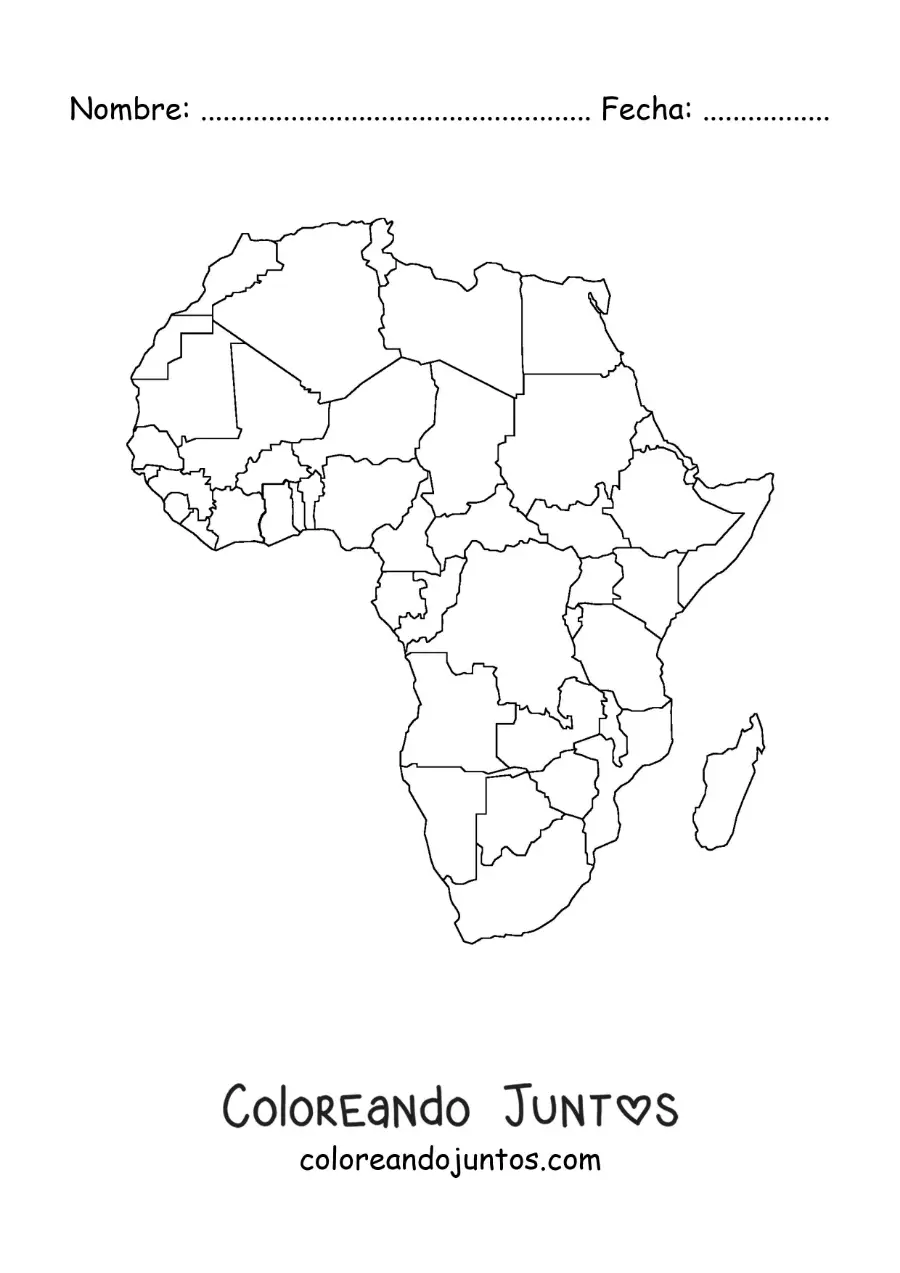 Imagen para colorear de mapa político del continente africano