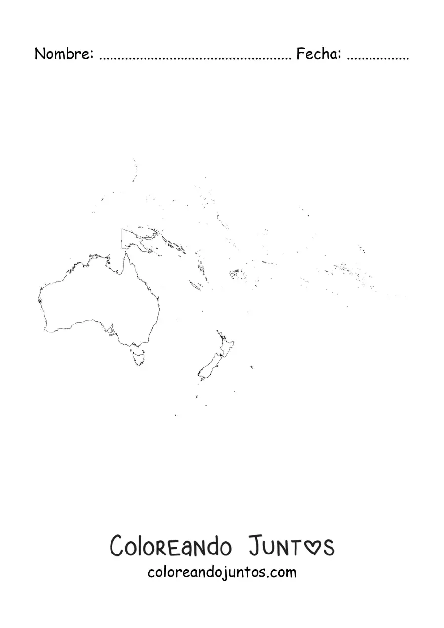 Imagen para colorear de mapa del continente de Oceanía
