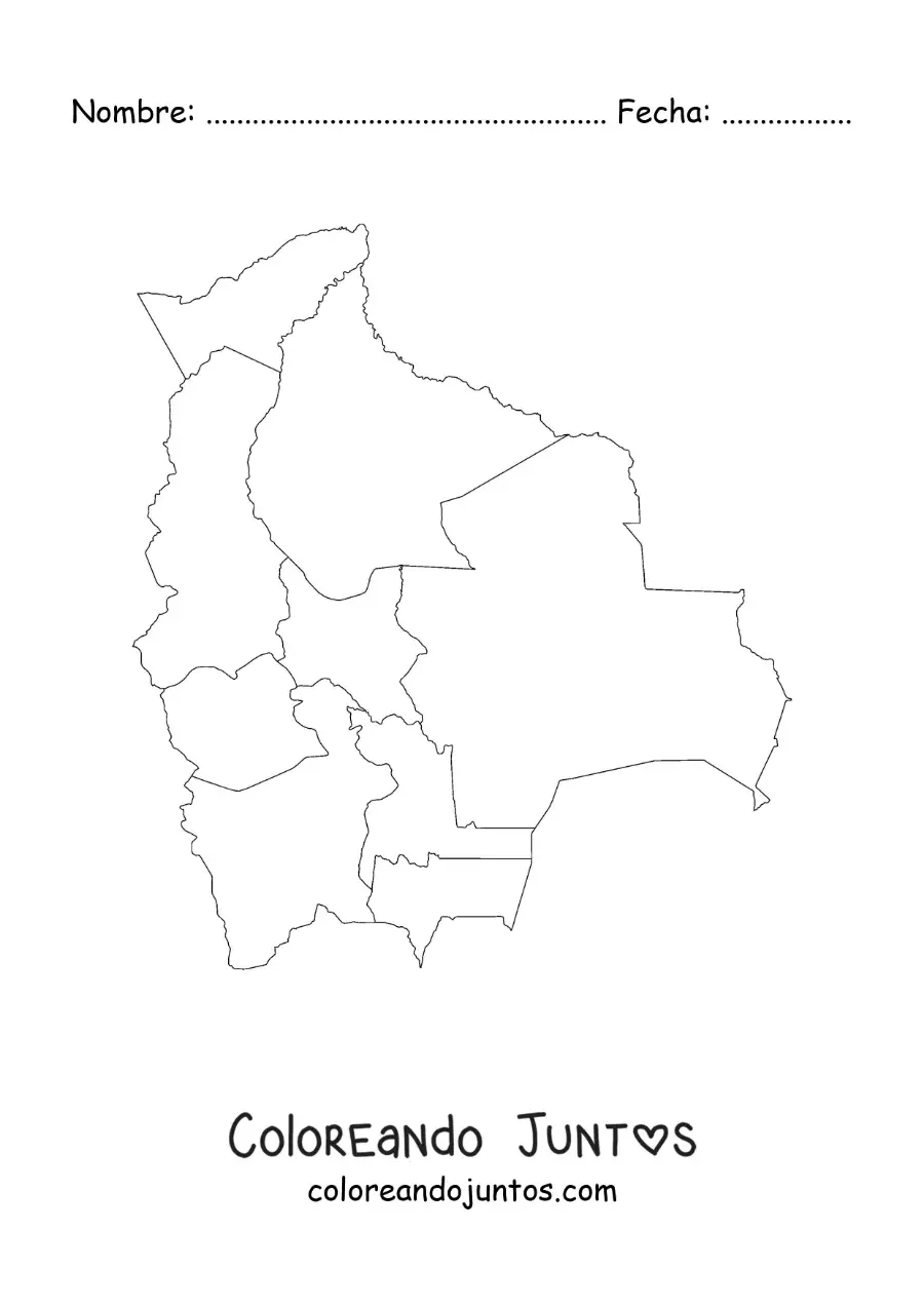 Imagen para colorear de mapa político de Bolivia