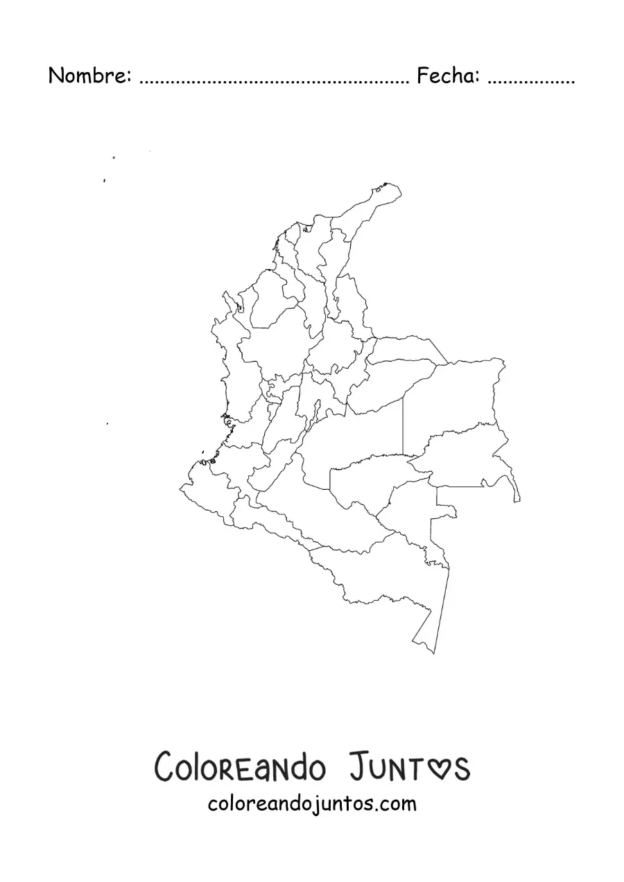 Imagen para colorear de mapa político de Colombia