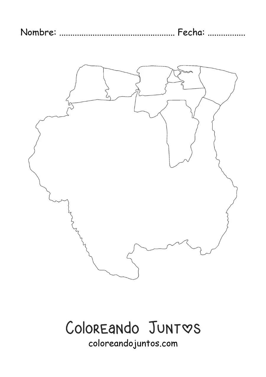 Imagen para colorear de mapa político de Surinam