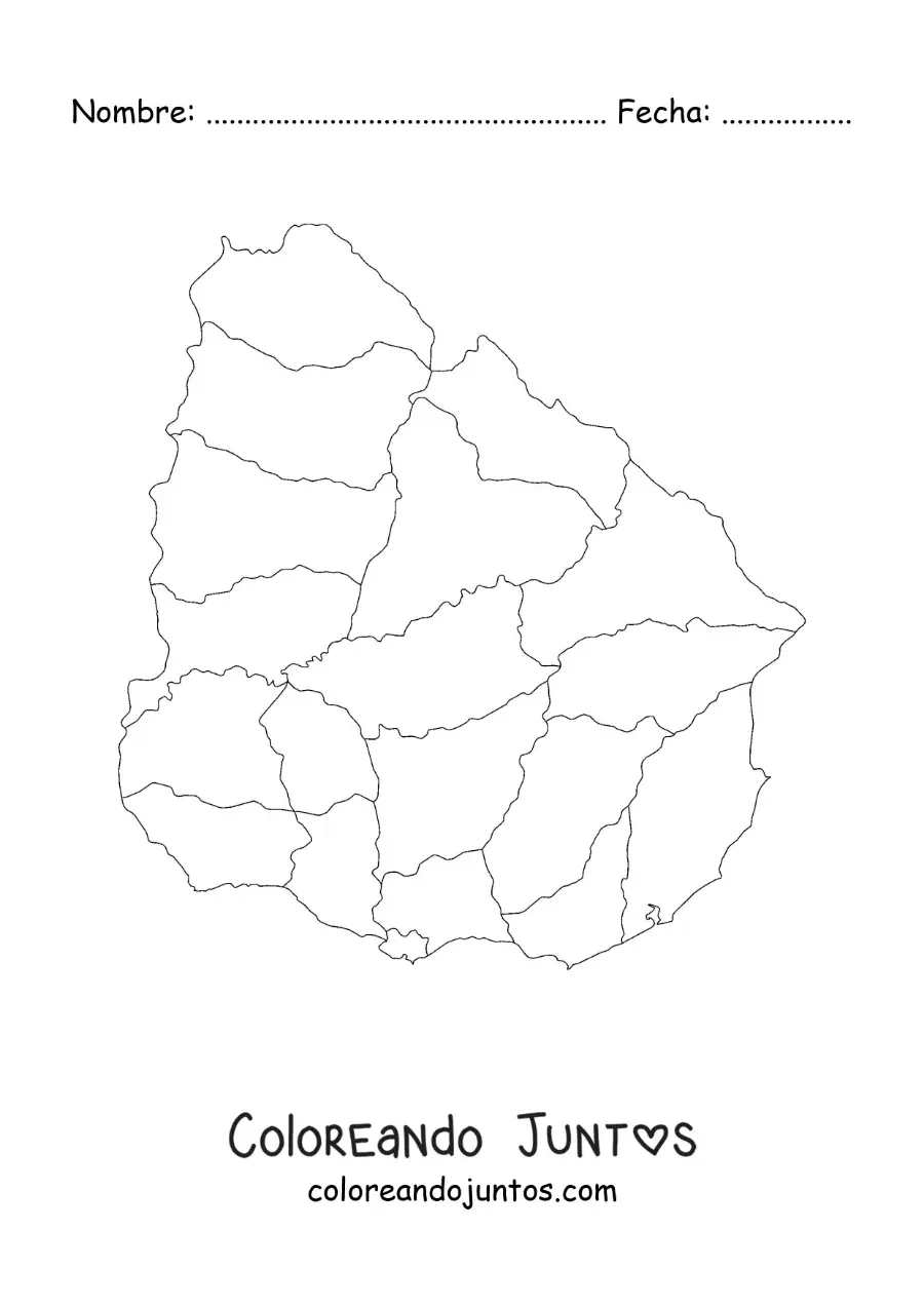 Imagen para colorear de mapa político de Uruguay