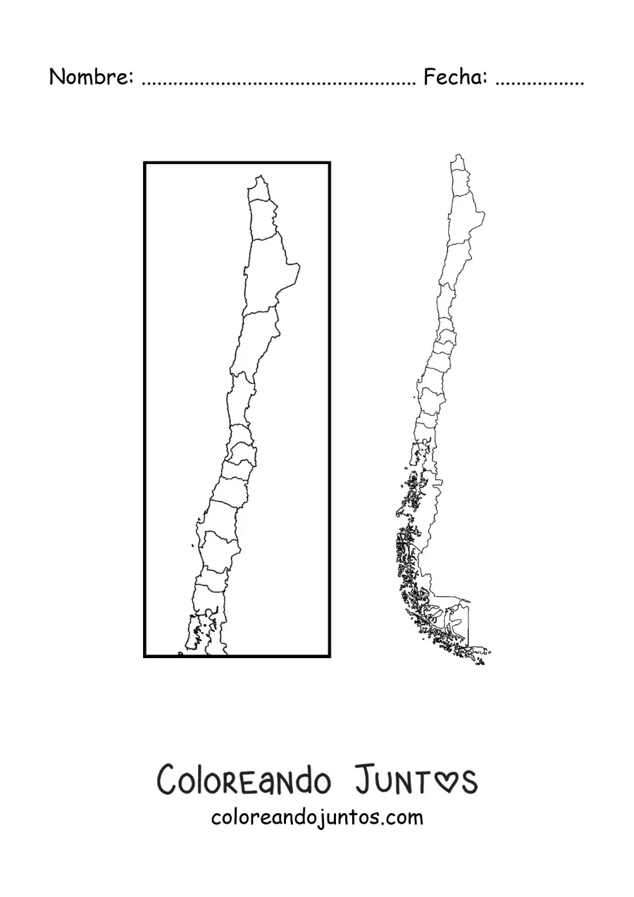 Imagen para colorear de mapa político de Chile