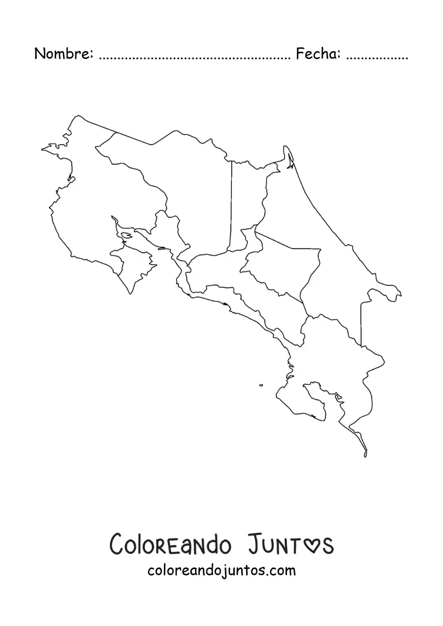 Imagen para colorear de mapa político de Costa Rica