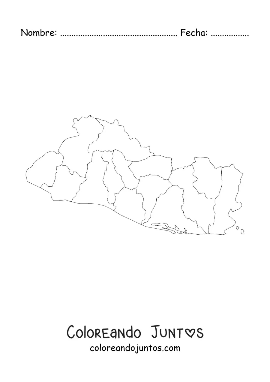 Imagen para colorear de mapa político de El Salvador