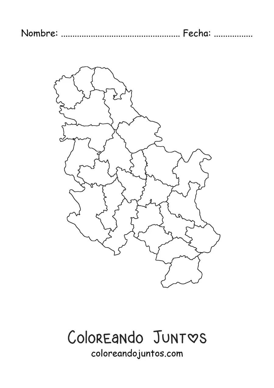 Imagen para colorear de mapa político de Serbia