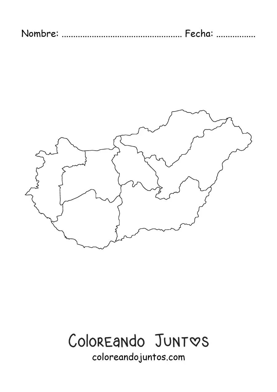 Imagen para colorear de mapa político de Hungría