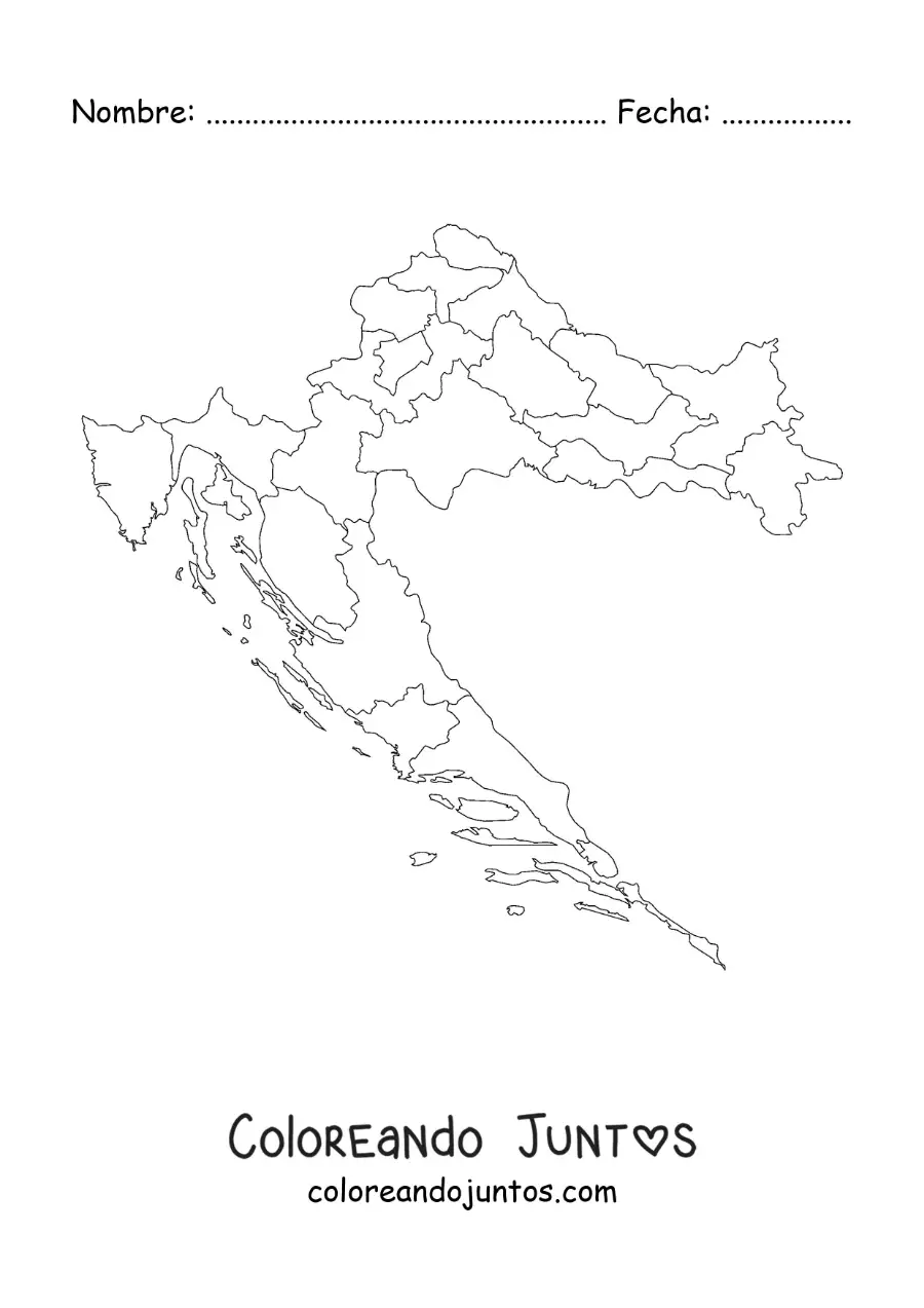Imagen para colorear de mapa político de Croacia