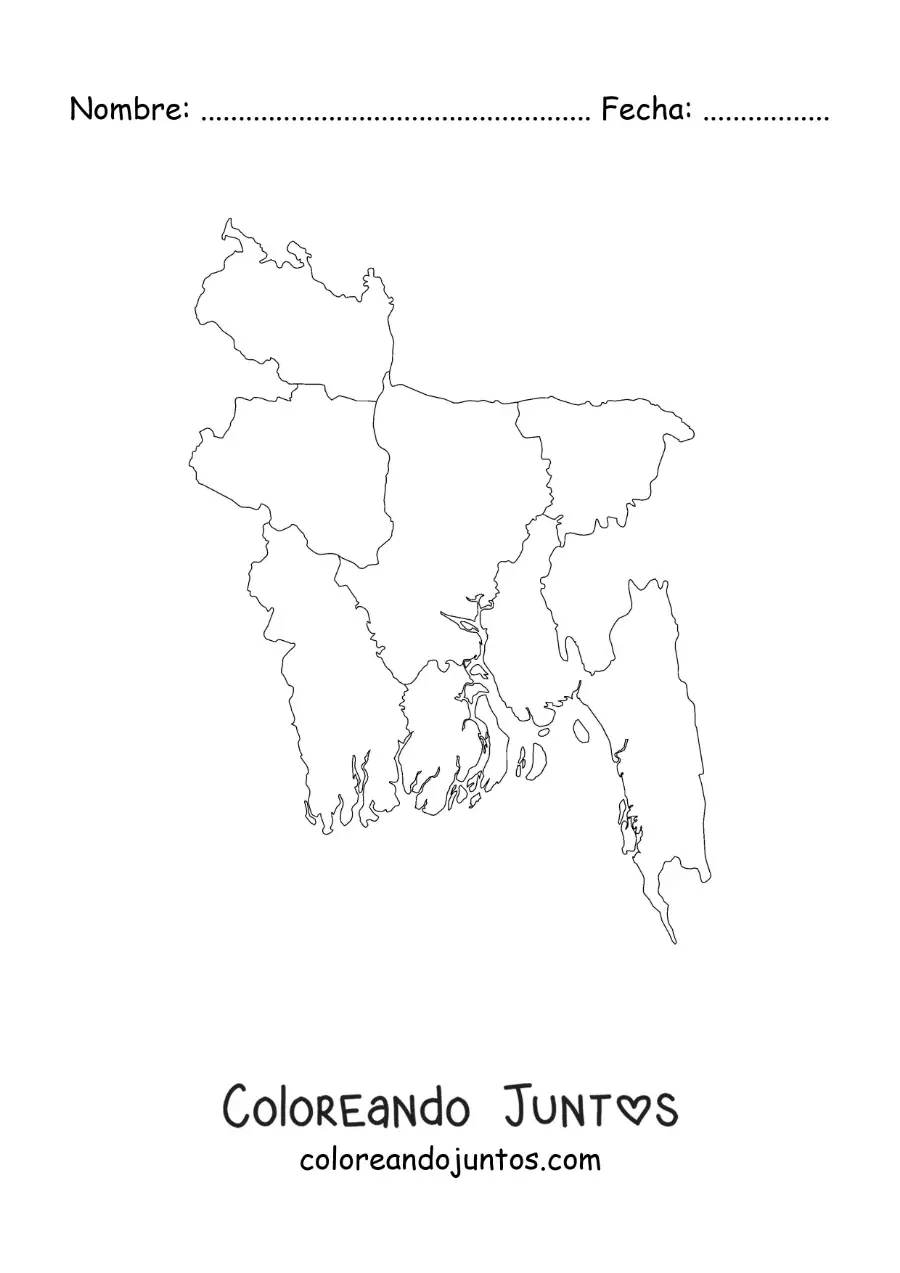 Imagen para colorear de mapa político de Bangladesh