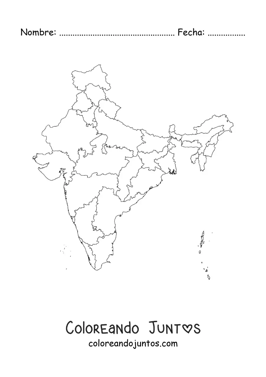 Imagen para colorear de mapa político de la India