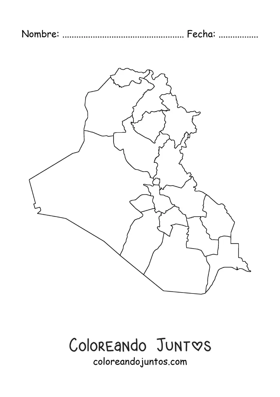 Imagen para colorear de mapa político de Irak