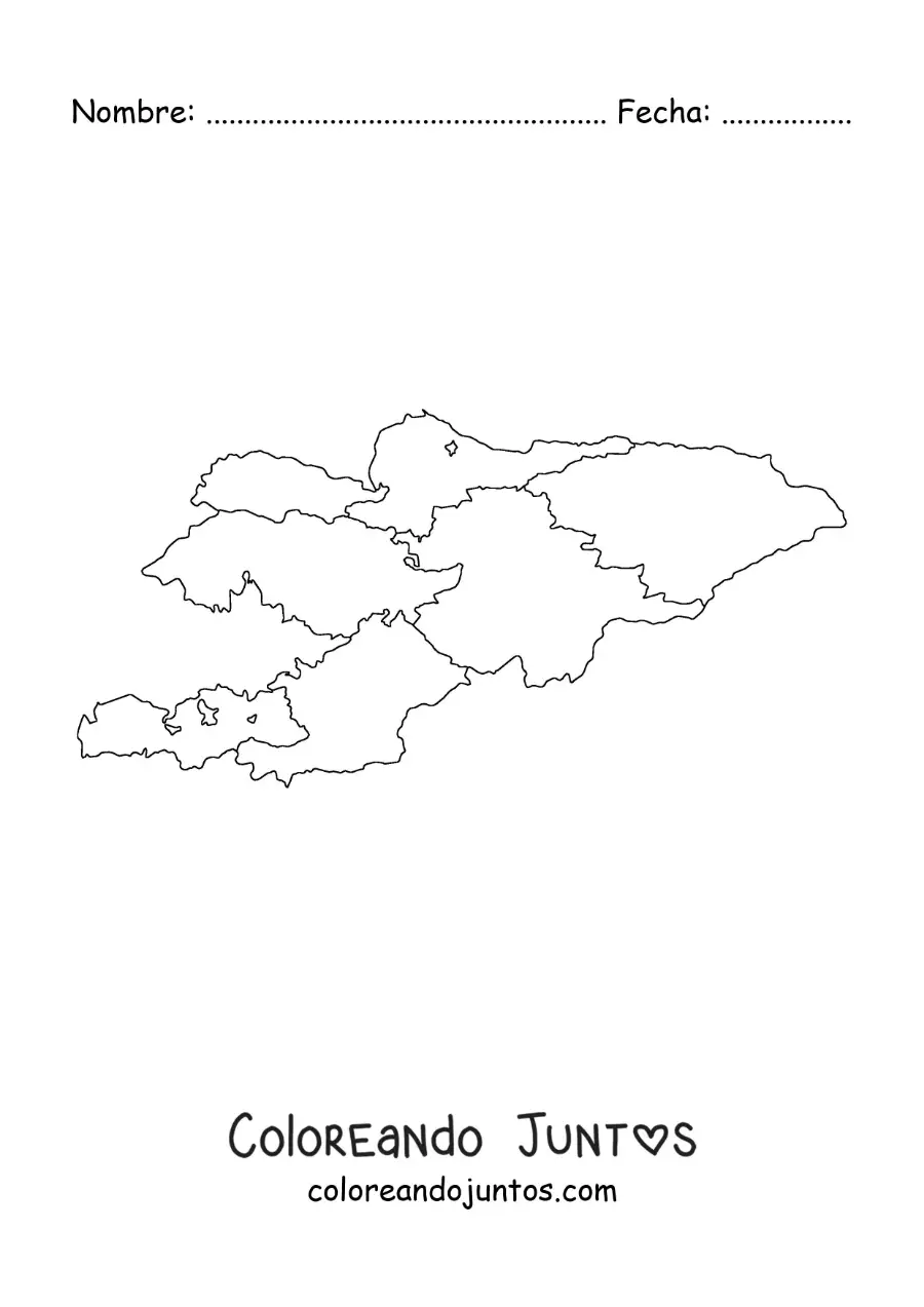 Imagen para colorear de mapa político de Kirguistán