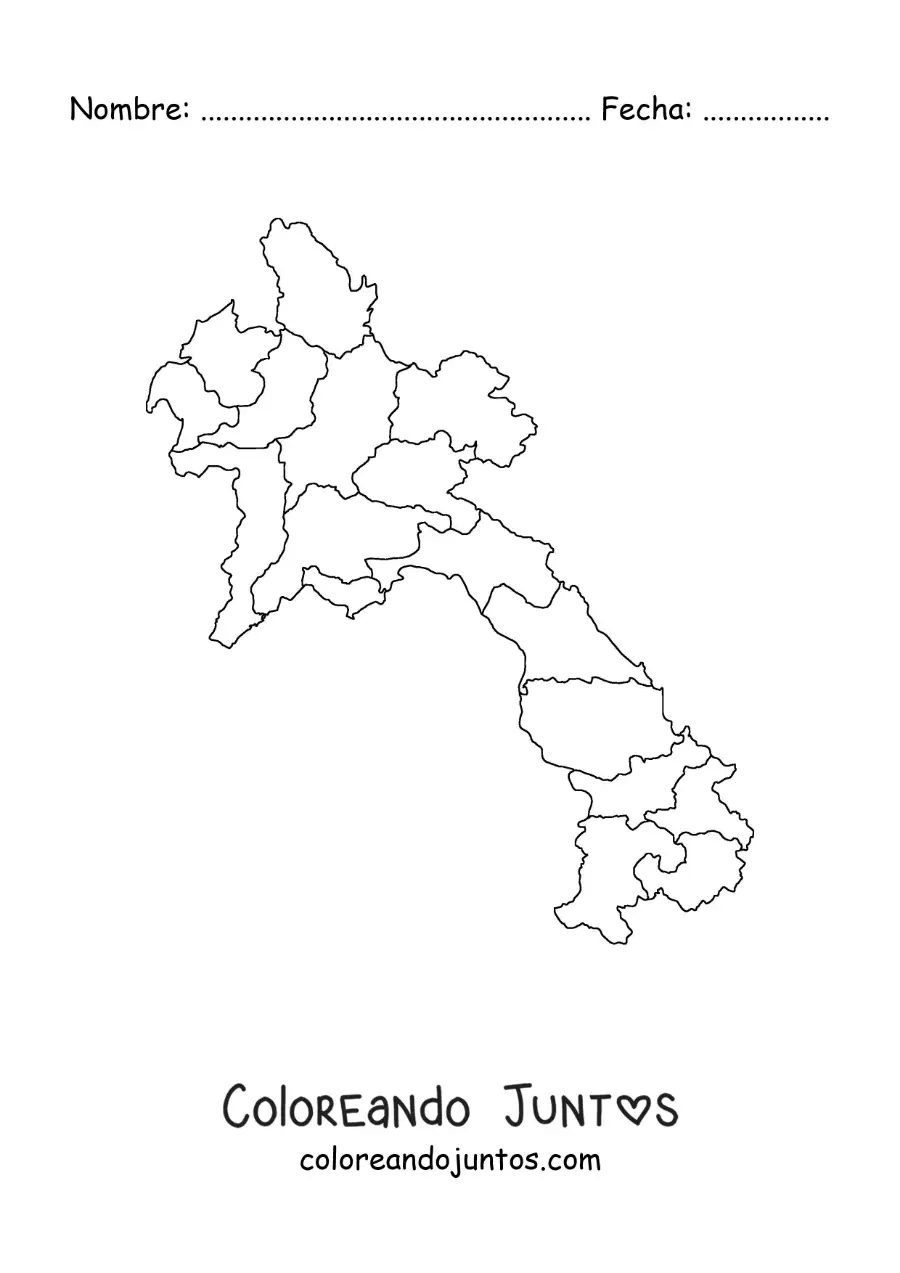 Imagen para colorear de mapa político de Laos