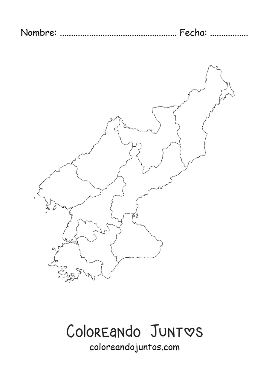 Imagen para colorear de mapa político de Corea del Norte