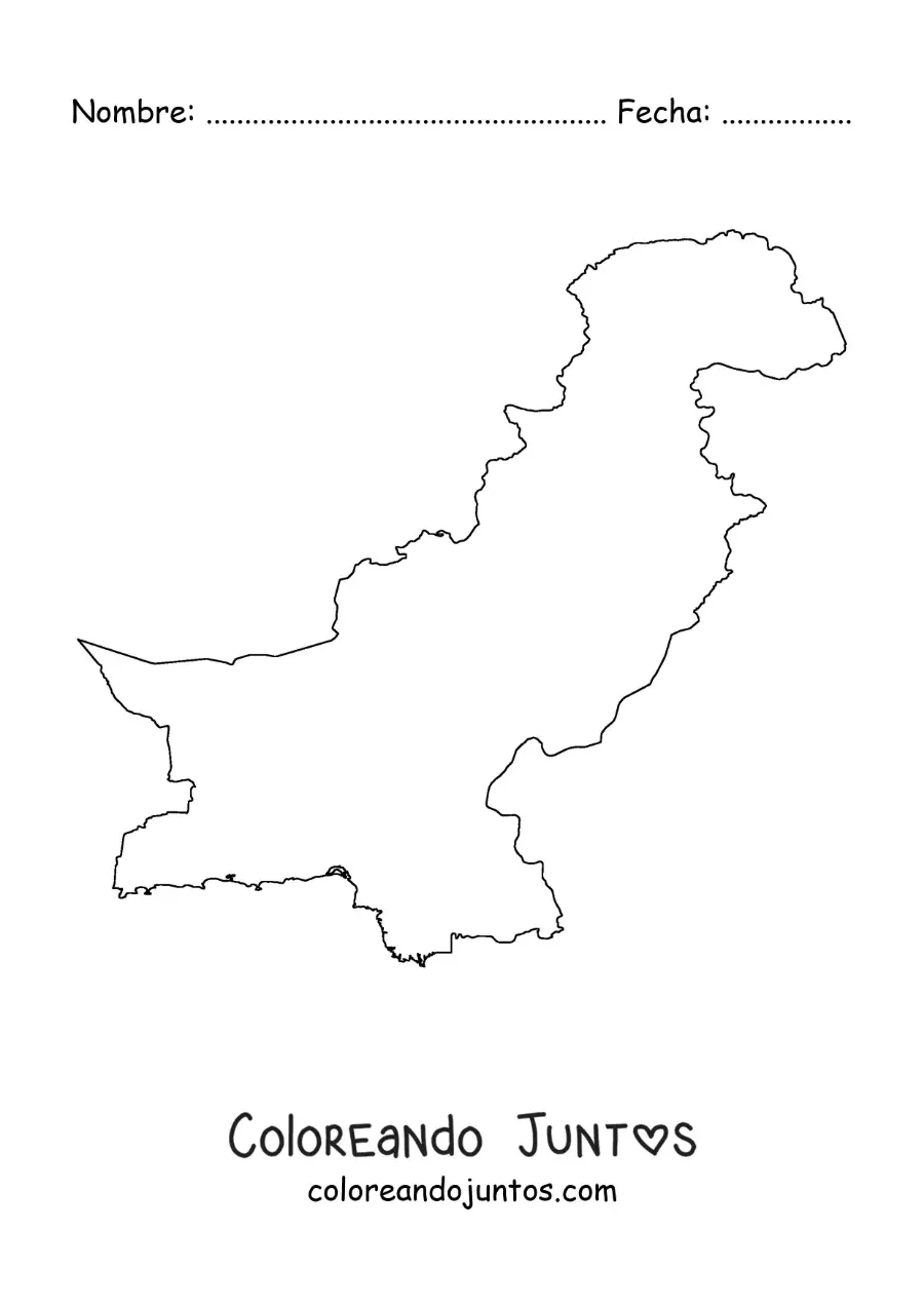 Imagen para colorear de mapa político de Pakistán