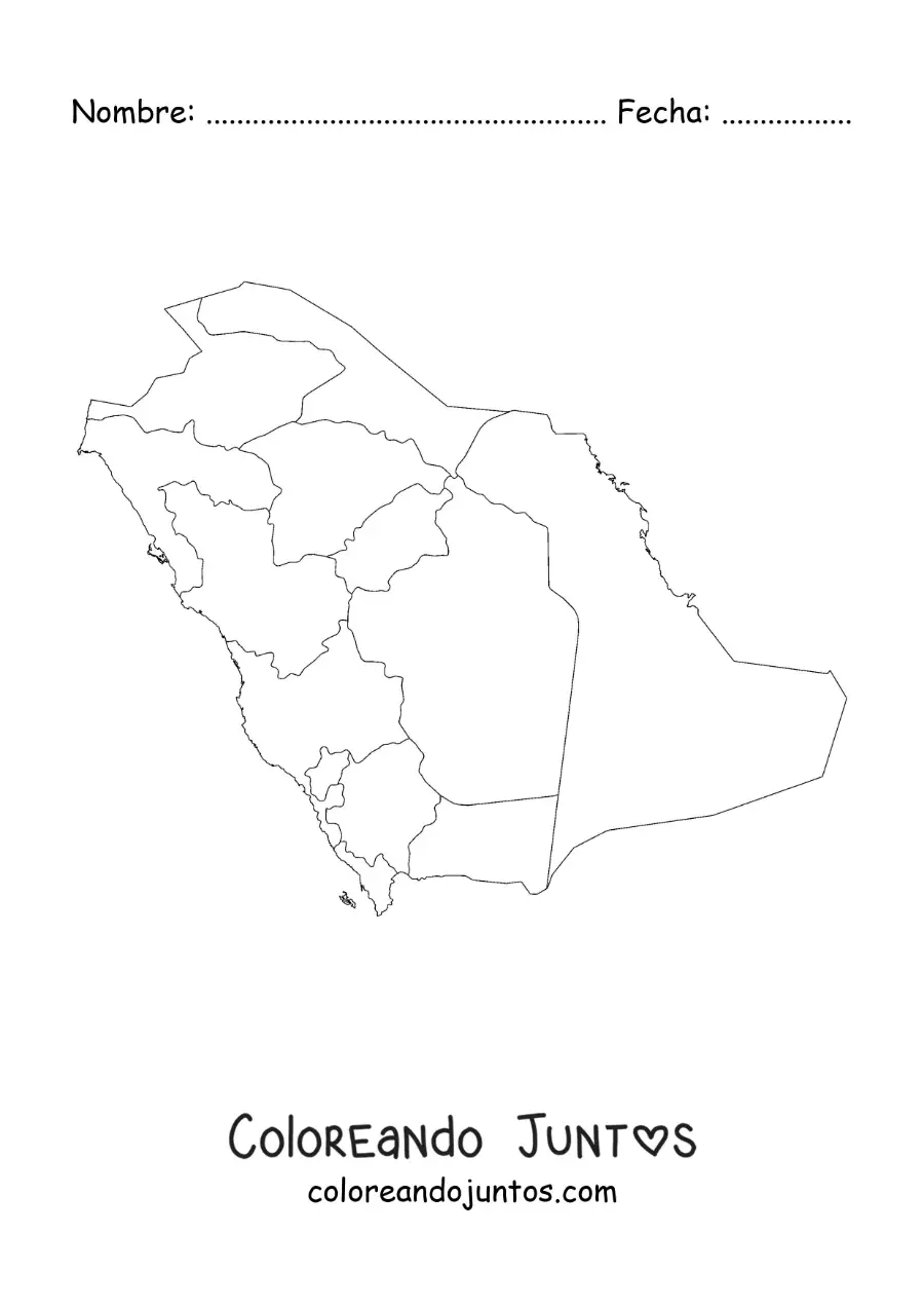 Imagen para colorear de mapa político de Arabia Saudita