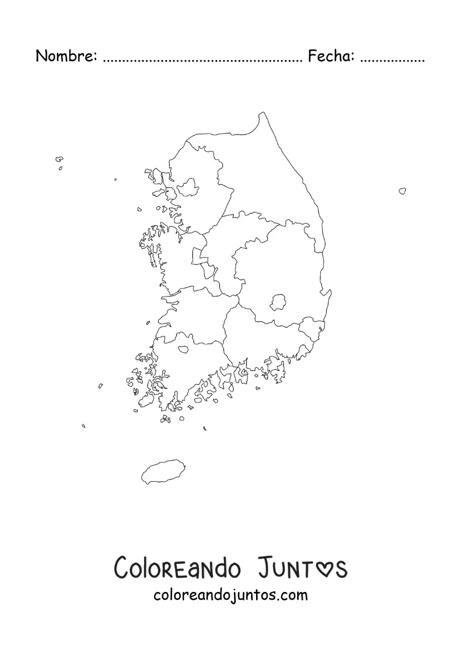 Imagen para colorear de mapa político de Corea del Sur