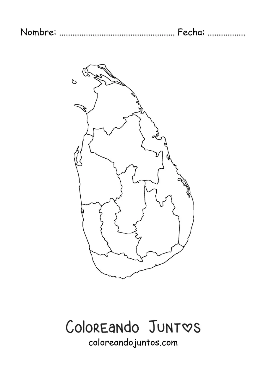 Imagen para colorear de mapa político de Sri Lanka