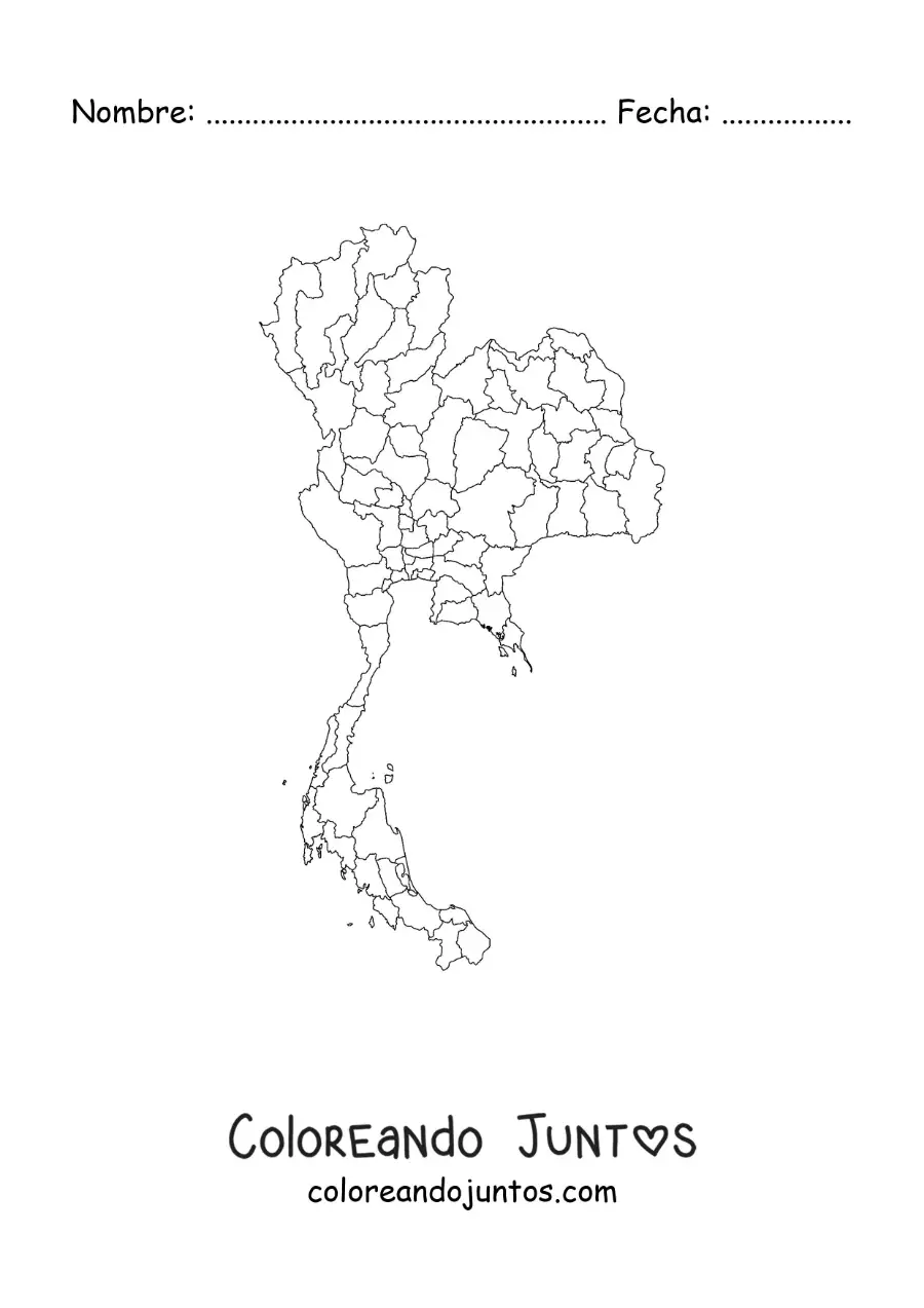 Imagen para colorear de mapa político de Tailandia