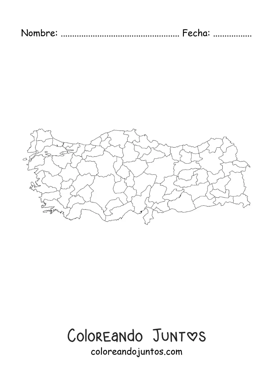 Imagen para colorear de mapa político de Turquía