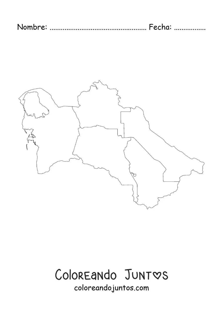 Imagen para colorear de mapa político de Turkmenistán