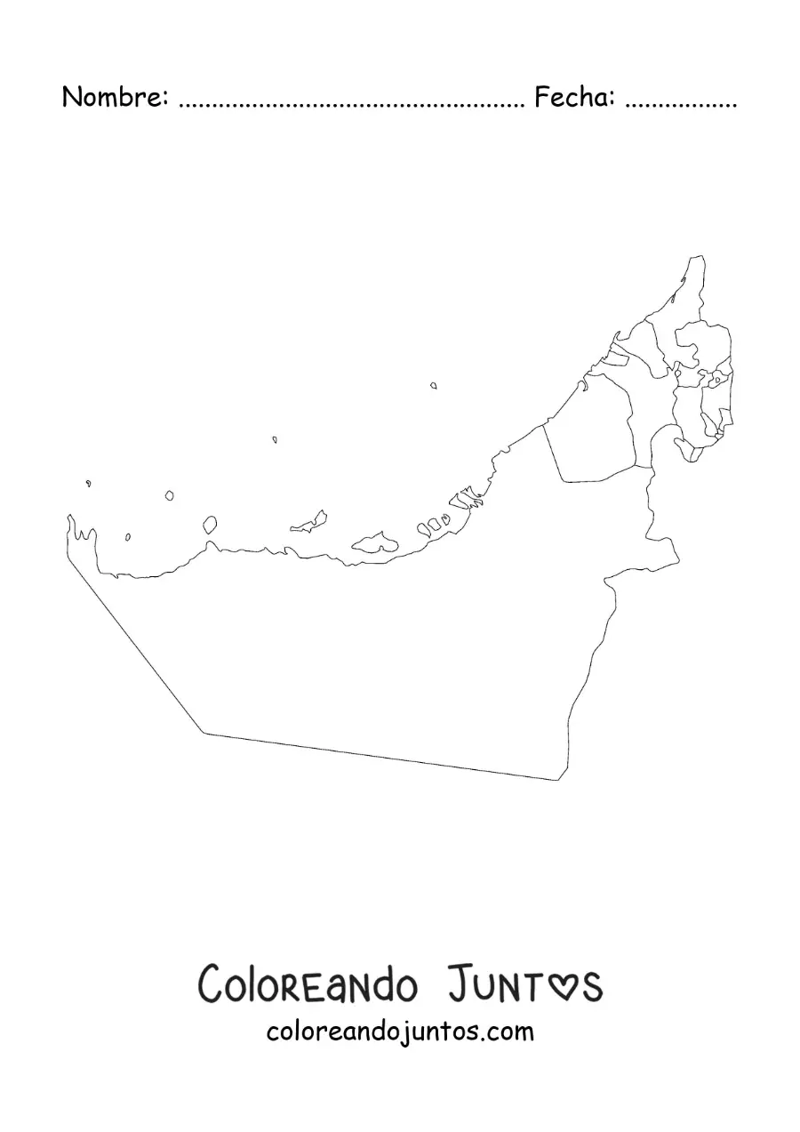 Imagen para colorear de mapa político de Emiratos Árabes Unidos