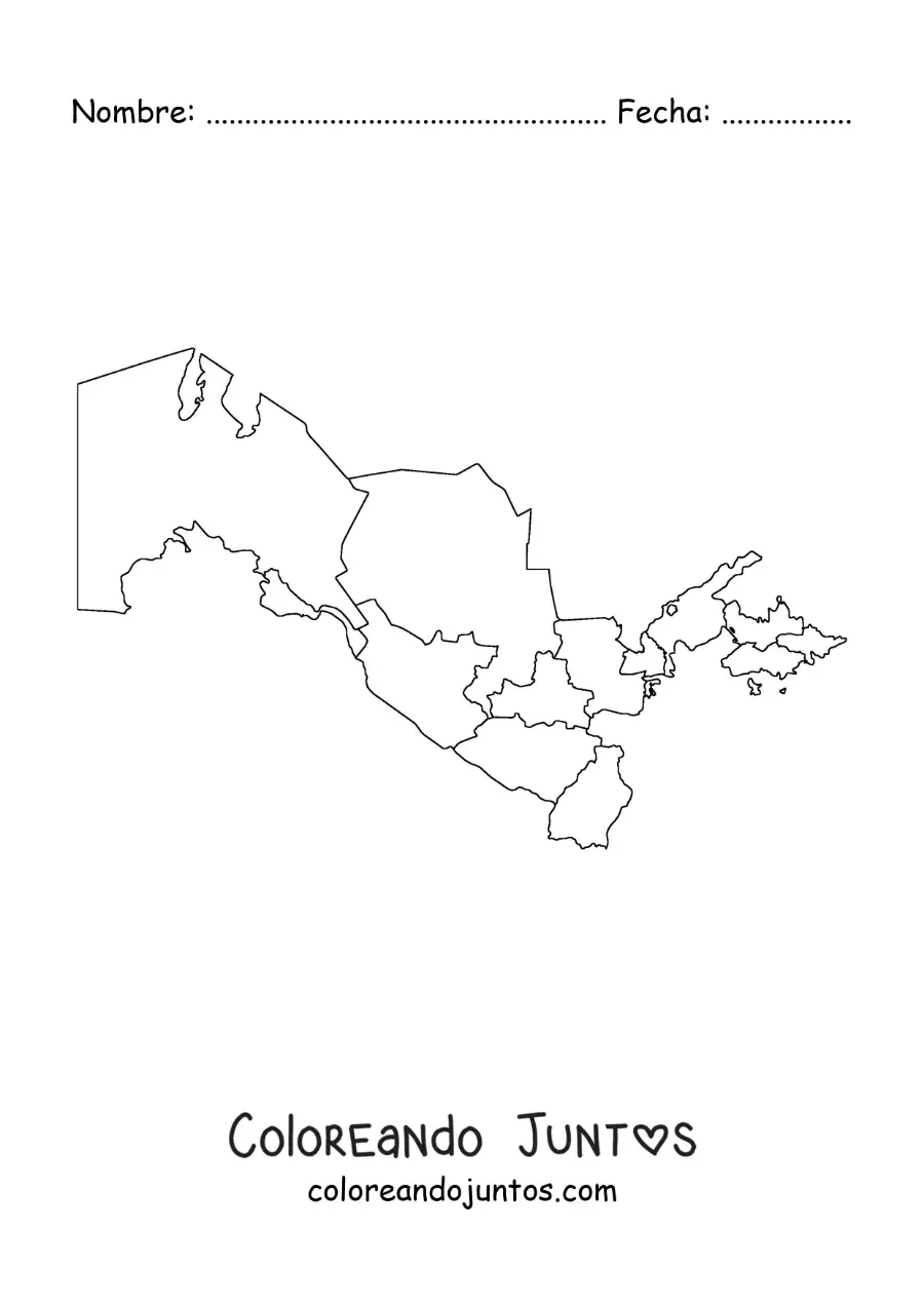 Imagen para colorear de mapa político de Uzbekistán
