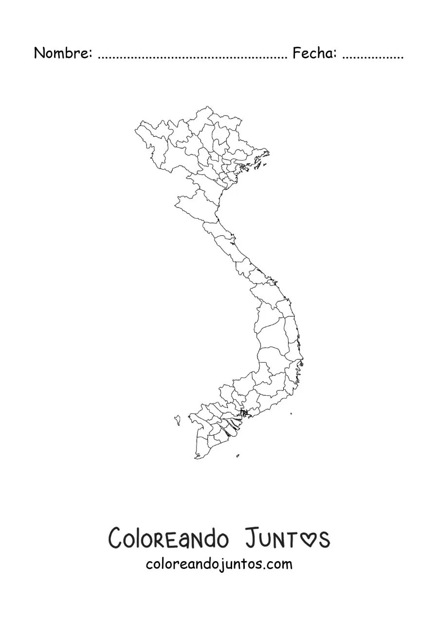 Imagen para colorear de mapa político de Vietnam