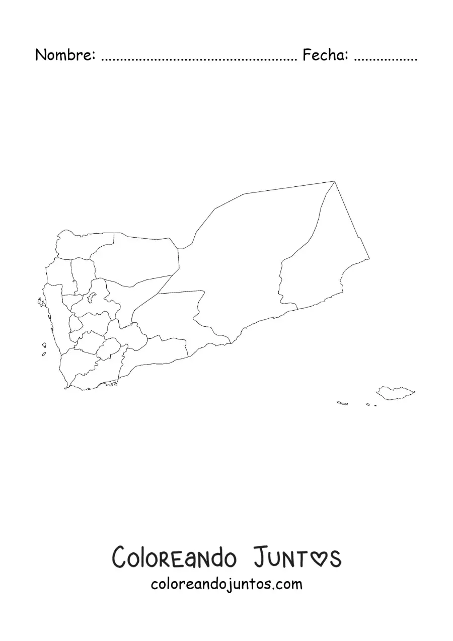 Imagen para colorear de mapa político de Yemen