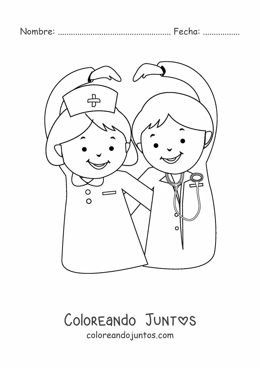 Imagen para colorear de un médico y una enfermera animada
