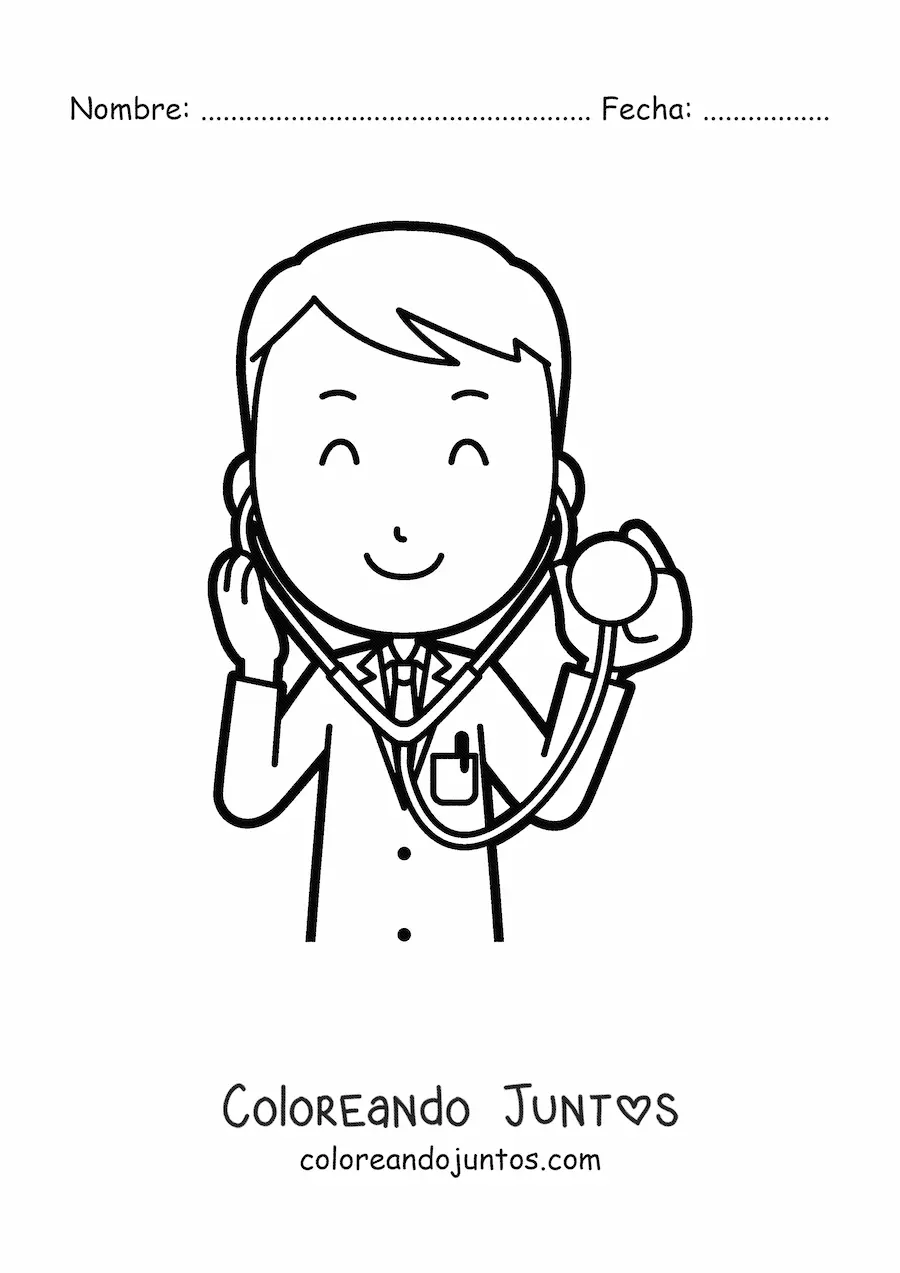 Imagen para colorear de un doctor animado auscultando