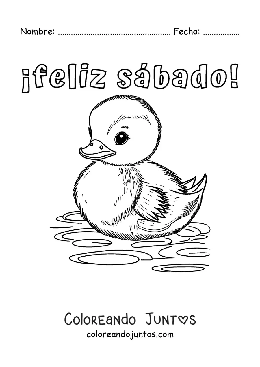 Imagen para colorear de feliz sábado con un pato tierno