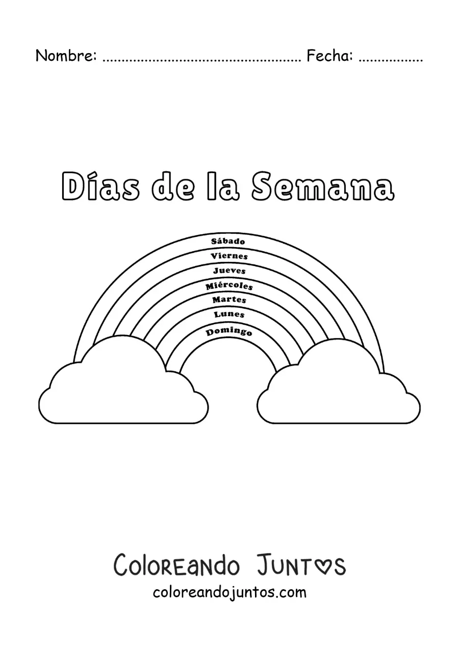 Imagen para colorear de arcoíris para aprender los días de la semana para niños