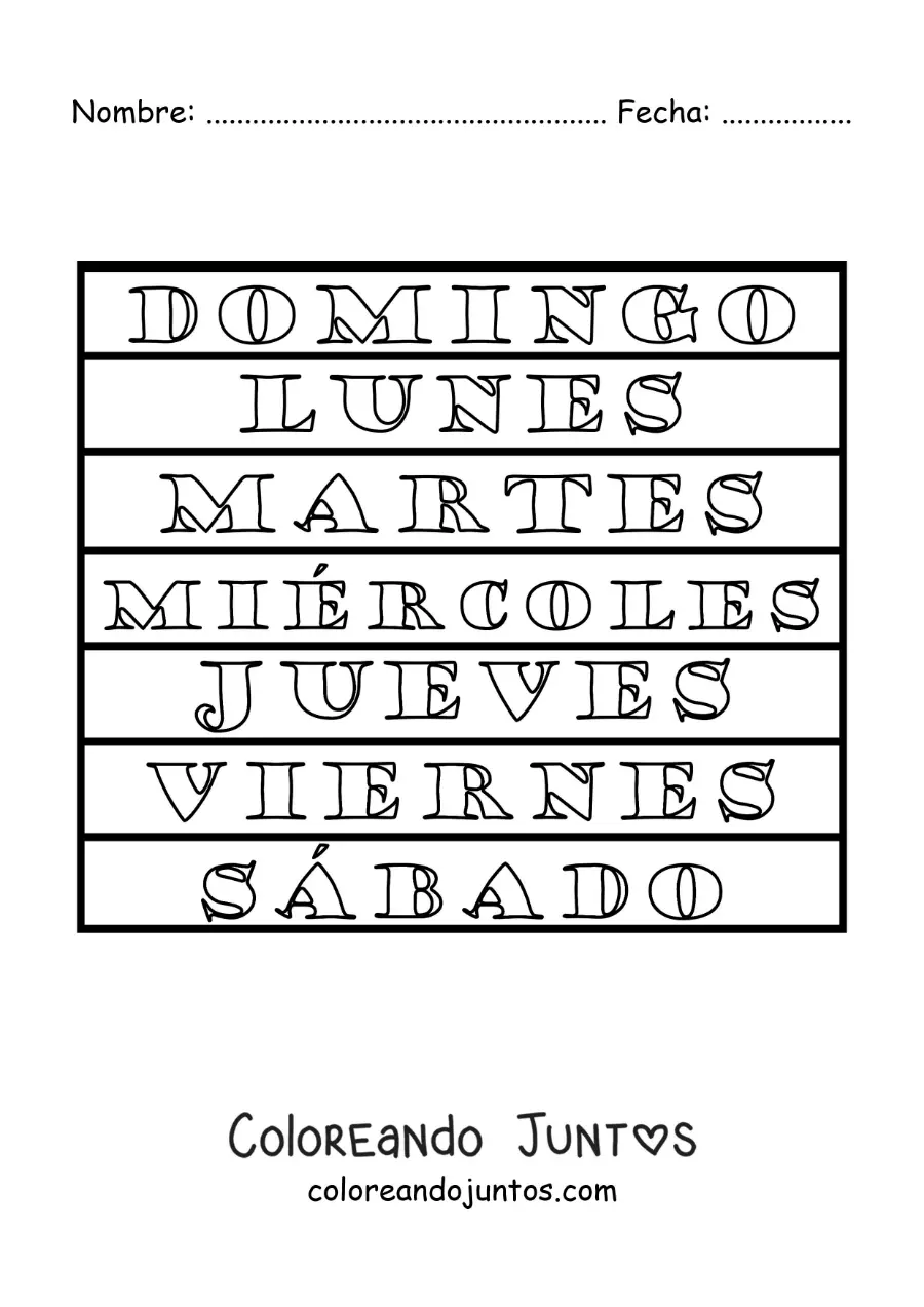 Imagen para colorear de los días de la semana para niños