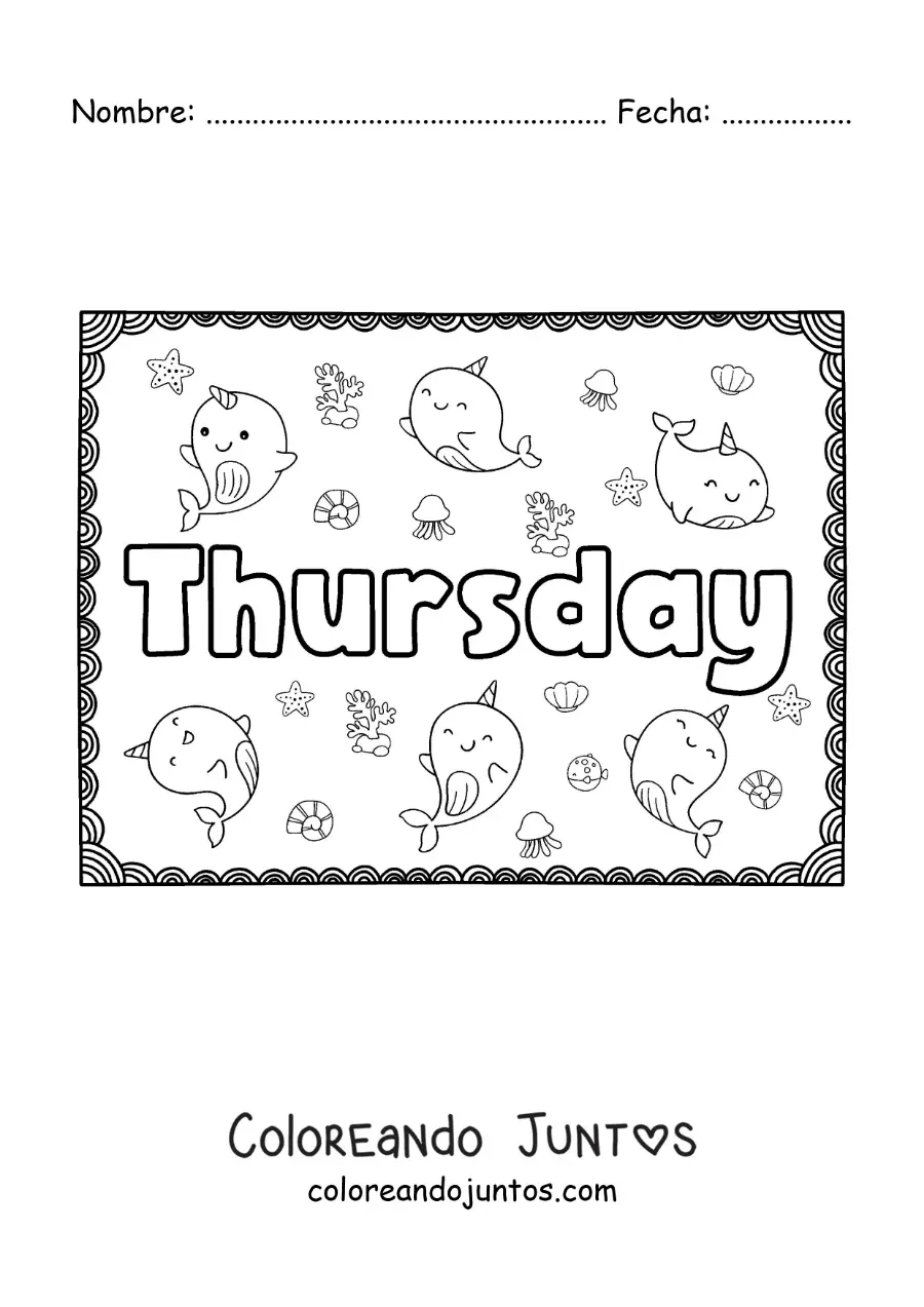 Imagen para colorear de cartel de thursday con dibujos animados