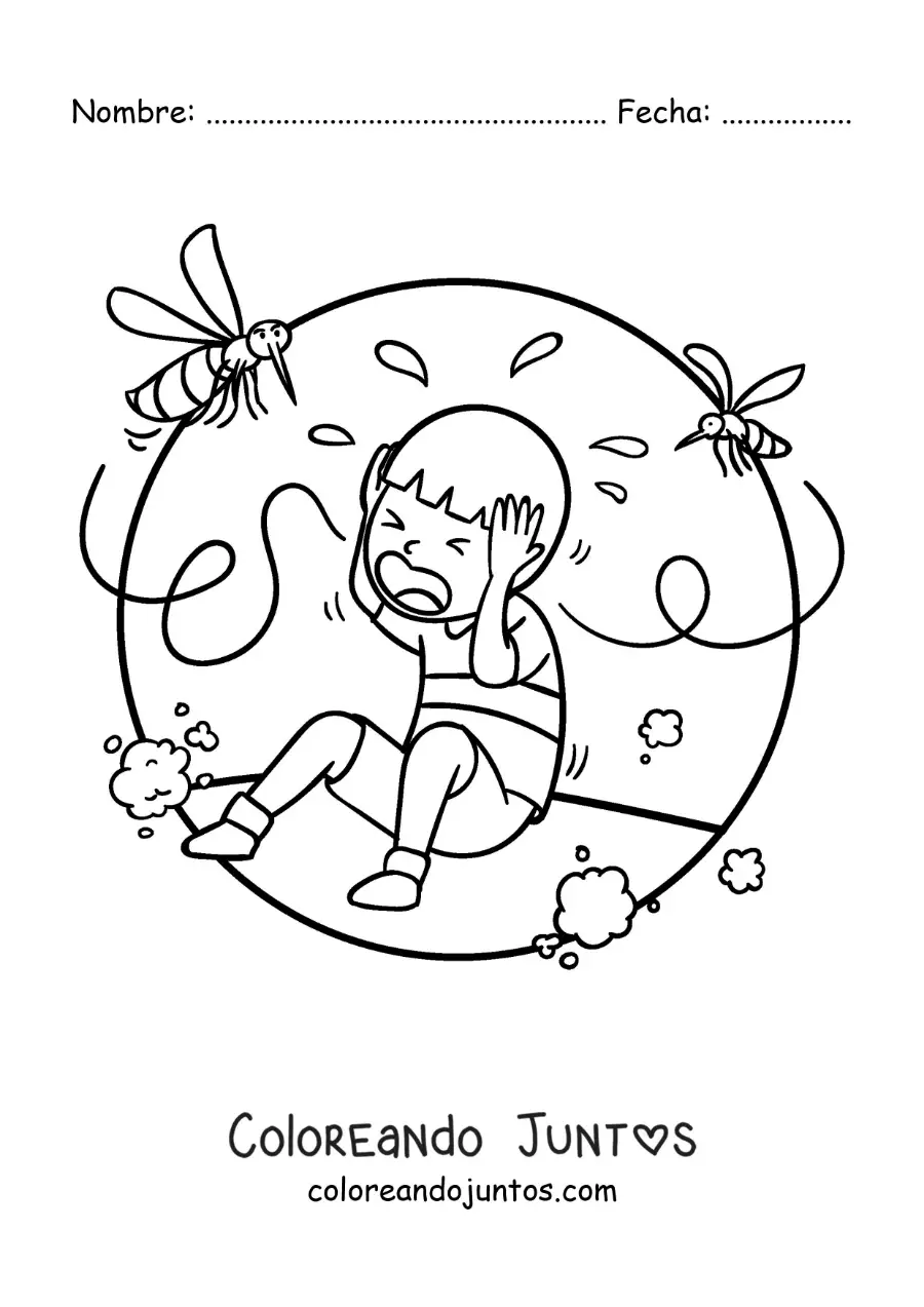 Imagen para colorear de un mosquito picando a un niño