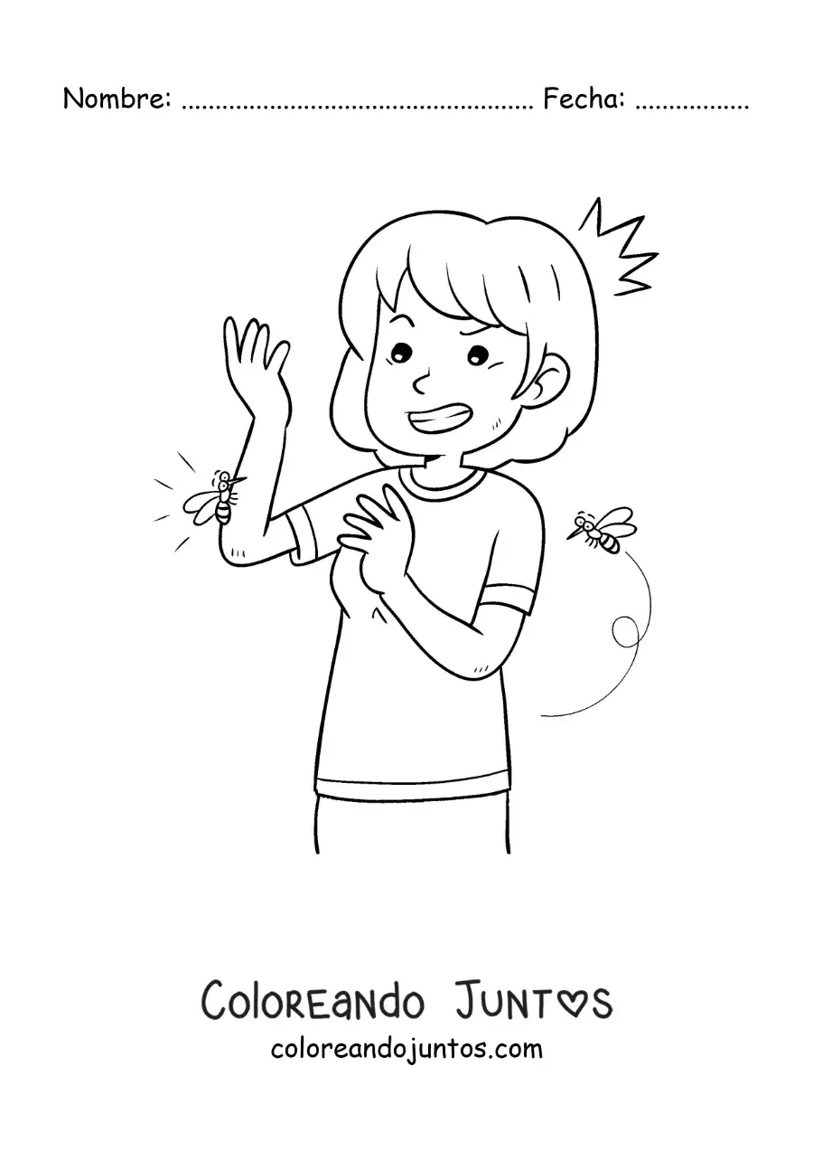 Imagen para colorear de un mosquito picando a una chica