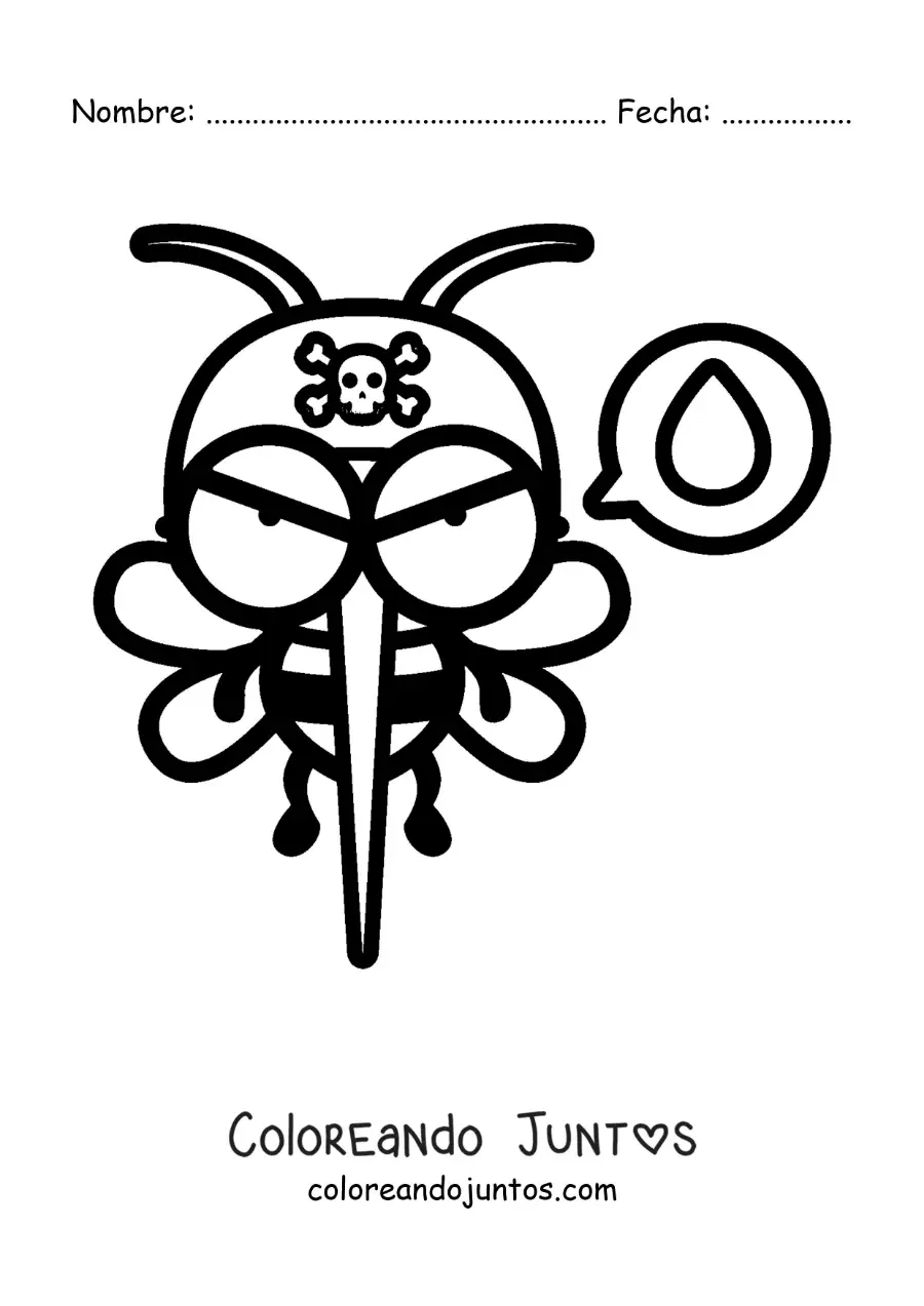 Imagen para colorear de un mosquito animado con sed de sangre