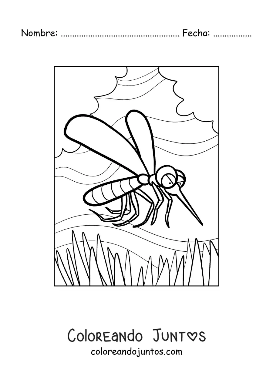 Imagen para colorear de un zancudo animado malvado volando