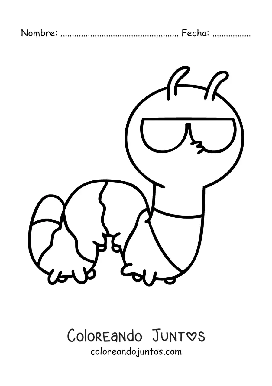 Imagen para colorear de una oruga animada con lentes de sol