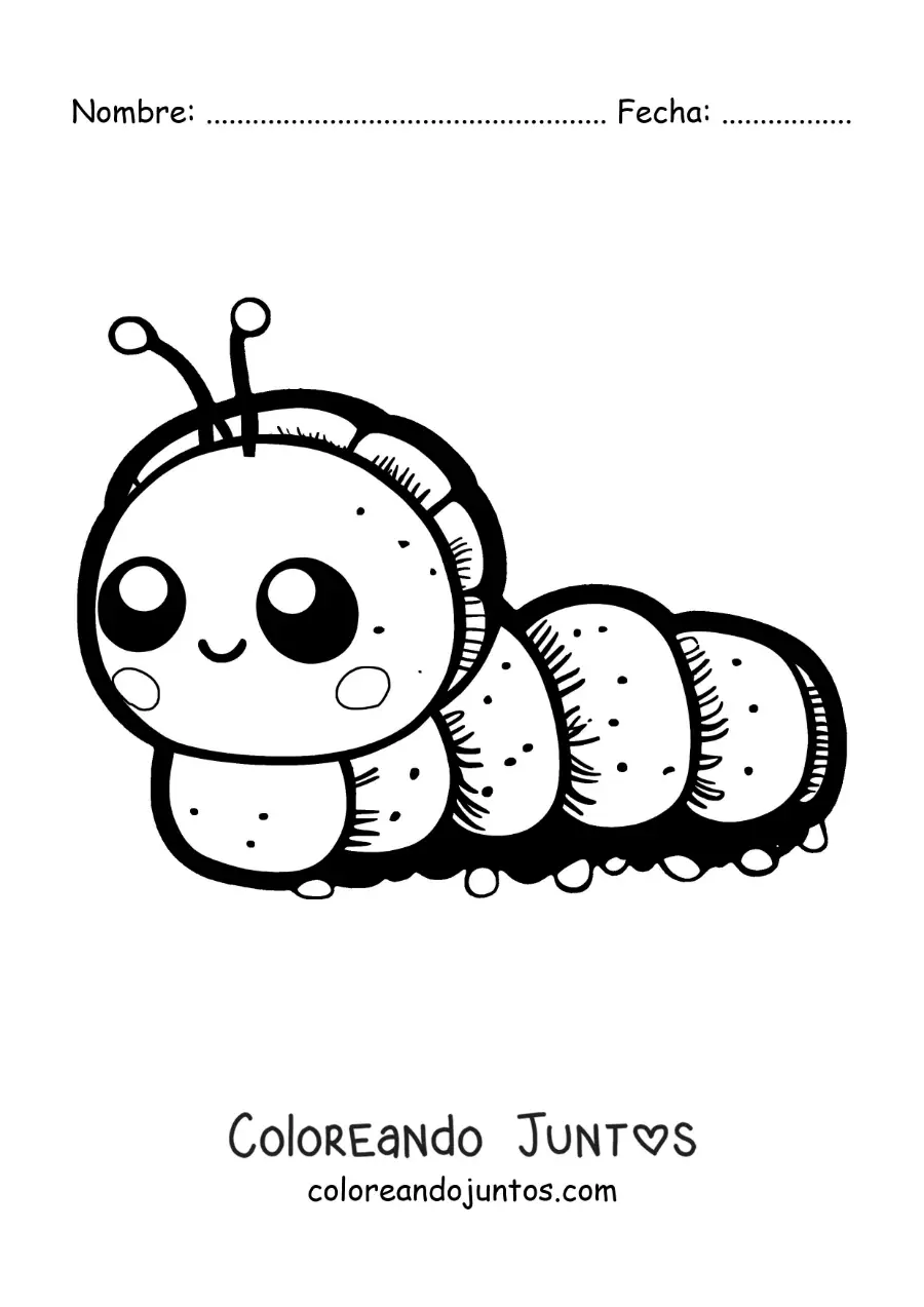 Imagen para colorear de una oruga kawaii fácil