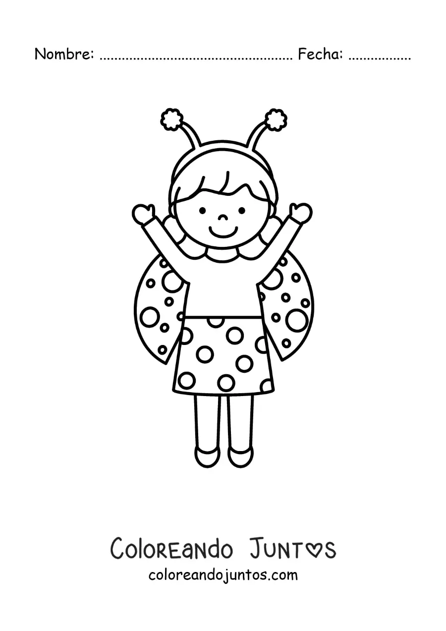 Imagen para colorear de niña disfrazada de una mariquita