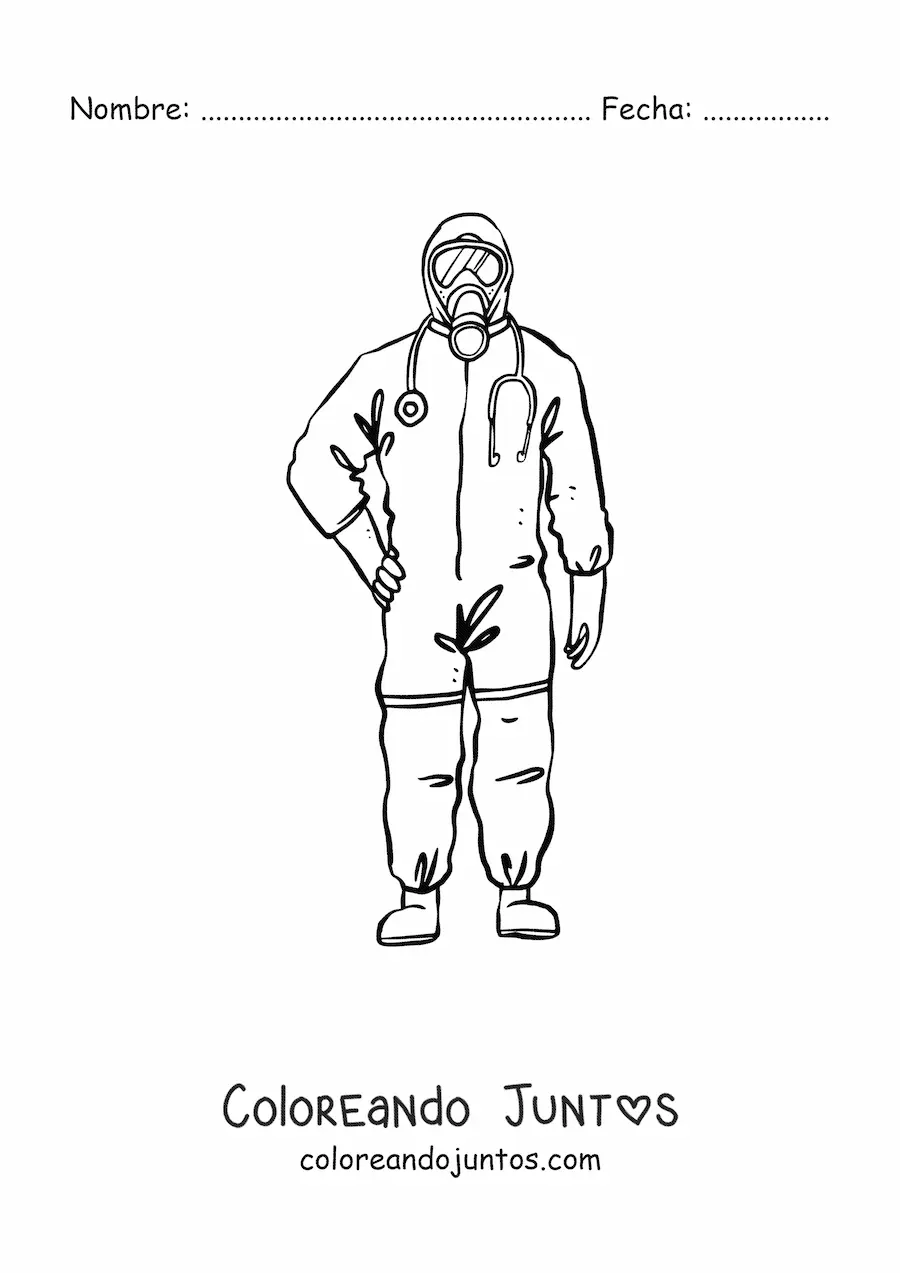Imagen para colorear de un médico con traje protector