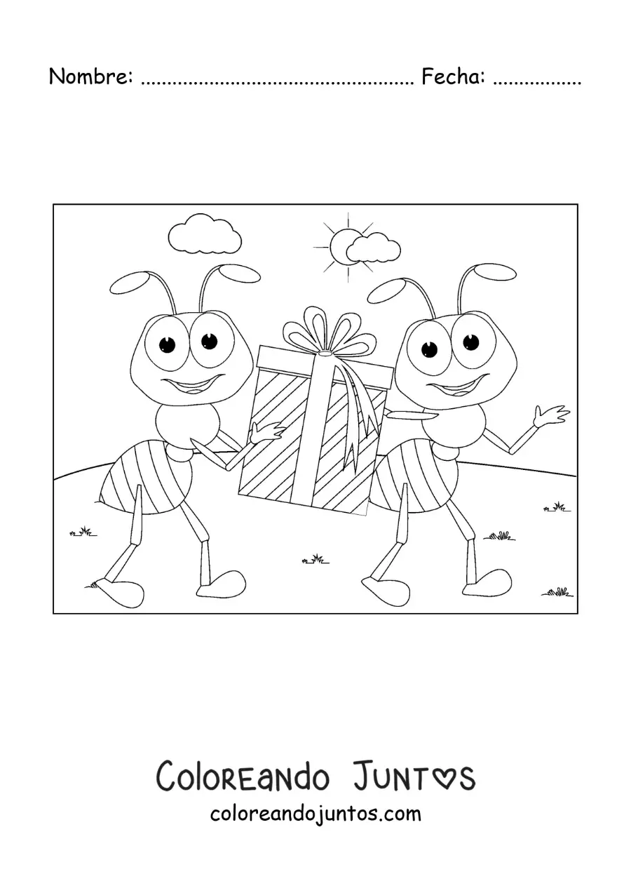 Imagen para colorear de hormigas animadas trabajando en equipo