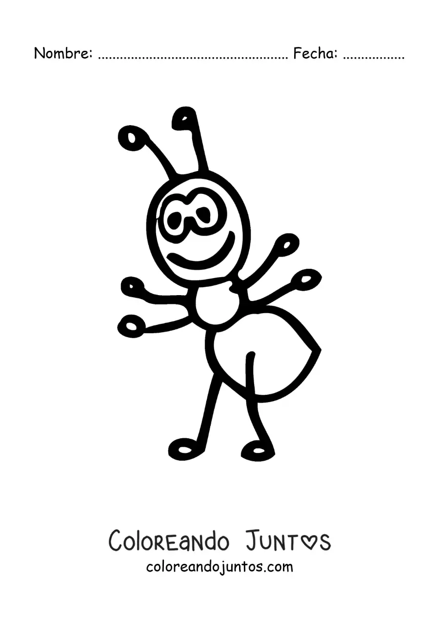 Imagen para colorear de una hormiga animada grande fácil