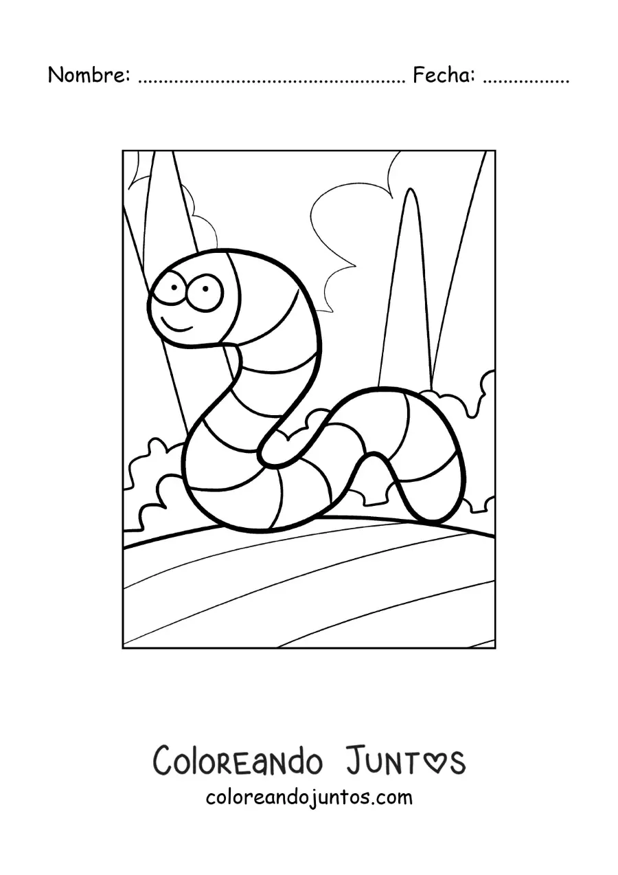 Imagen para colorear de lombriz de tierra graciosa animada